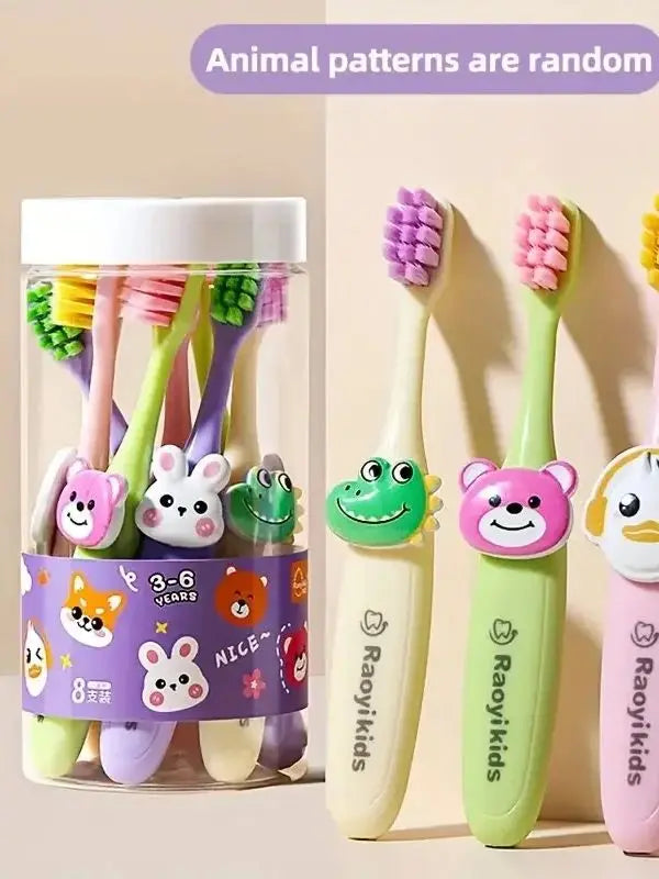 Kit de 8 Brosses à Dents pour Enfants - Animaux Cartoon - Poils Souples - 2 à 6 ans