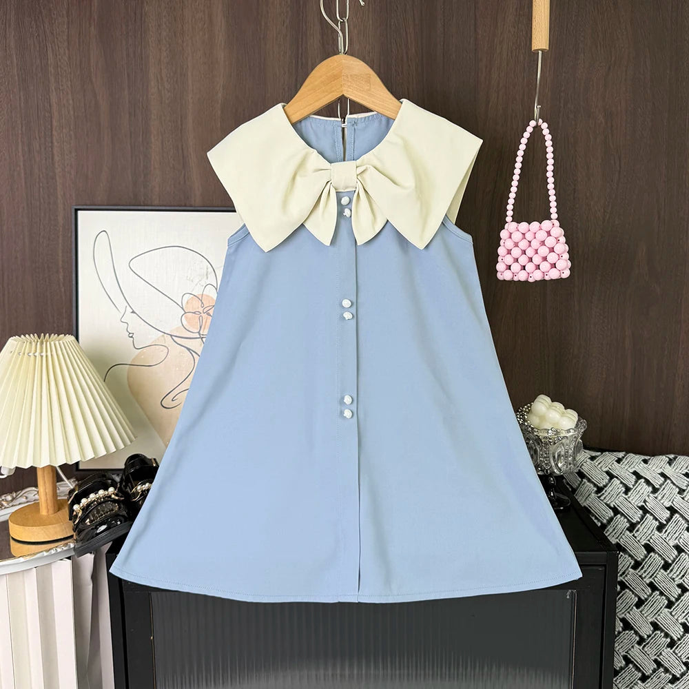 Robe princesse fille sans manches avec décoration nœud - Robe d'été pour anniversaire et fête - 2 à 7 ans
