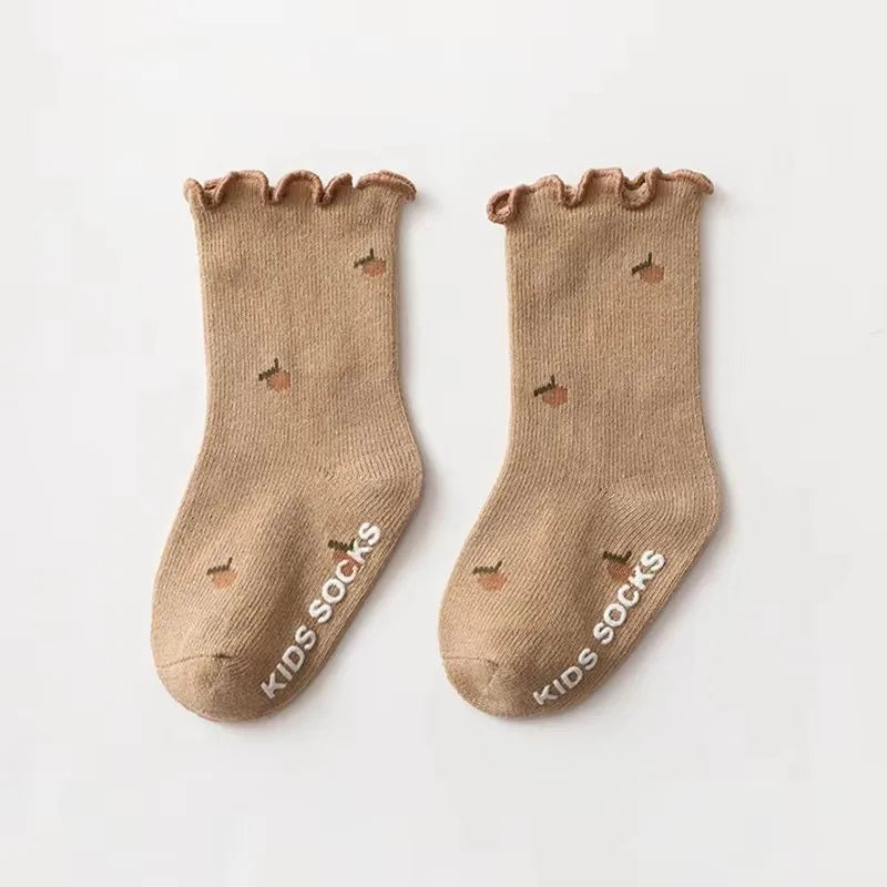 Chaussettes Bébé Fille Antidérapantes - Coton Doux - Motif Floral - 0-5 ans