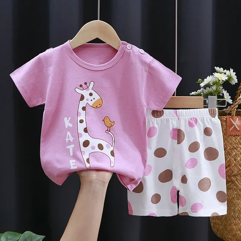 Ensemble Été Enfant 2 Pièces - T-shirt et Short en Coton - Fille et Garçon - 0-6 ans