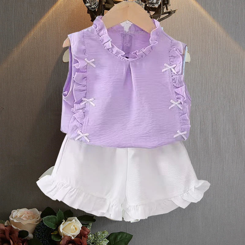 Ensemble 2 pièces pour bébé fille - Robe à col rond imprimé nœud et volants + chapeau - Idéal pour les nouveau-nés de 0 à 9 mois