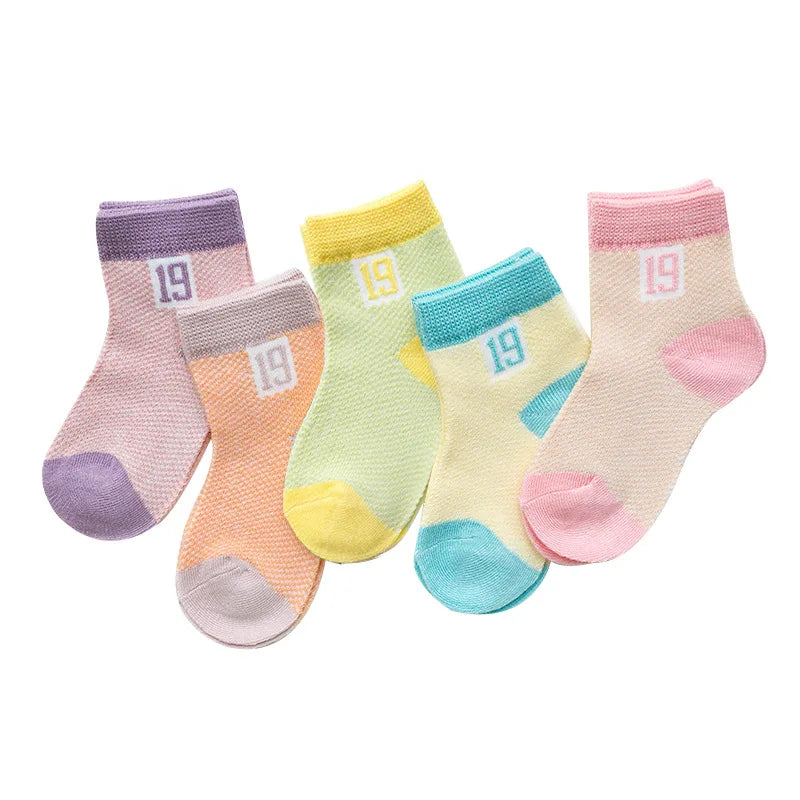 Lot de 5 Paires de Chaussettes Bébé en Coton - Maille Respirante - 0-2 ans