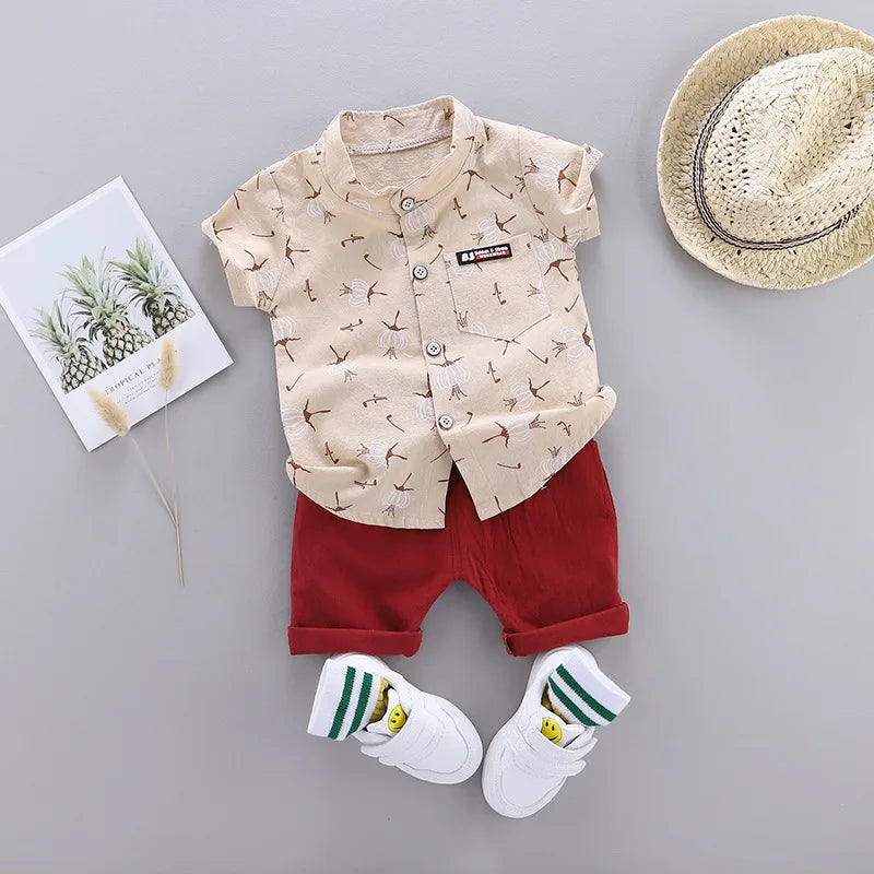 Ensemble 2 pièces bébé en coton - Chemise + Short pour filles et garçons - Vêtements d'été