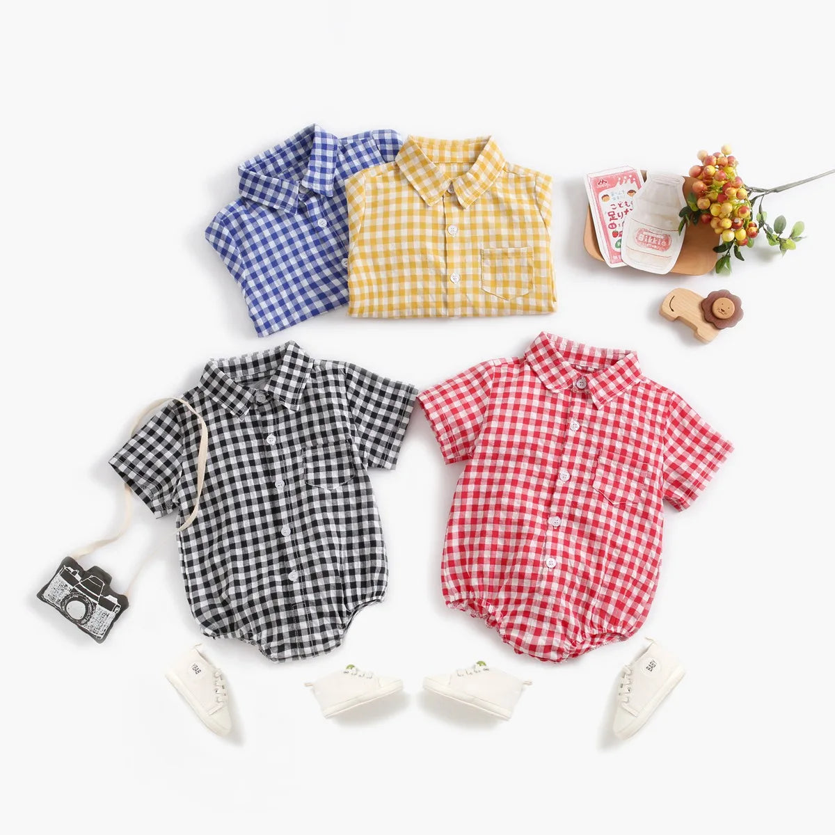 Body Manches Courtes pour Bébé Garçon - Coton Doux - Motif Carreaux - 0 à 12 mois