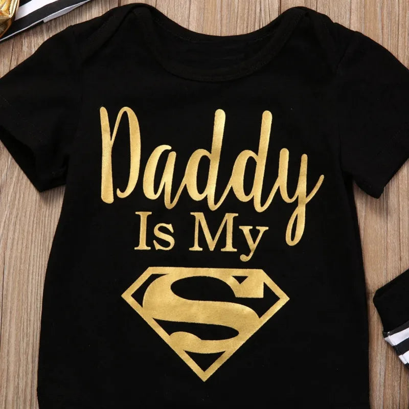Body bébé "Daddy Is My Hero" imprimé doré - Barboteuse amusante pour nouveau-né fille et garçon