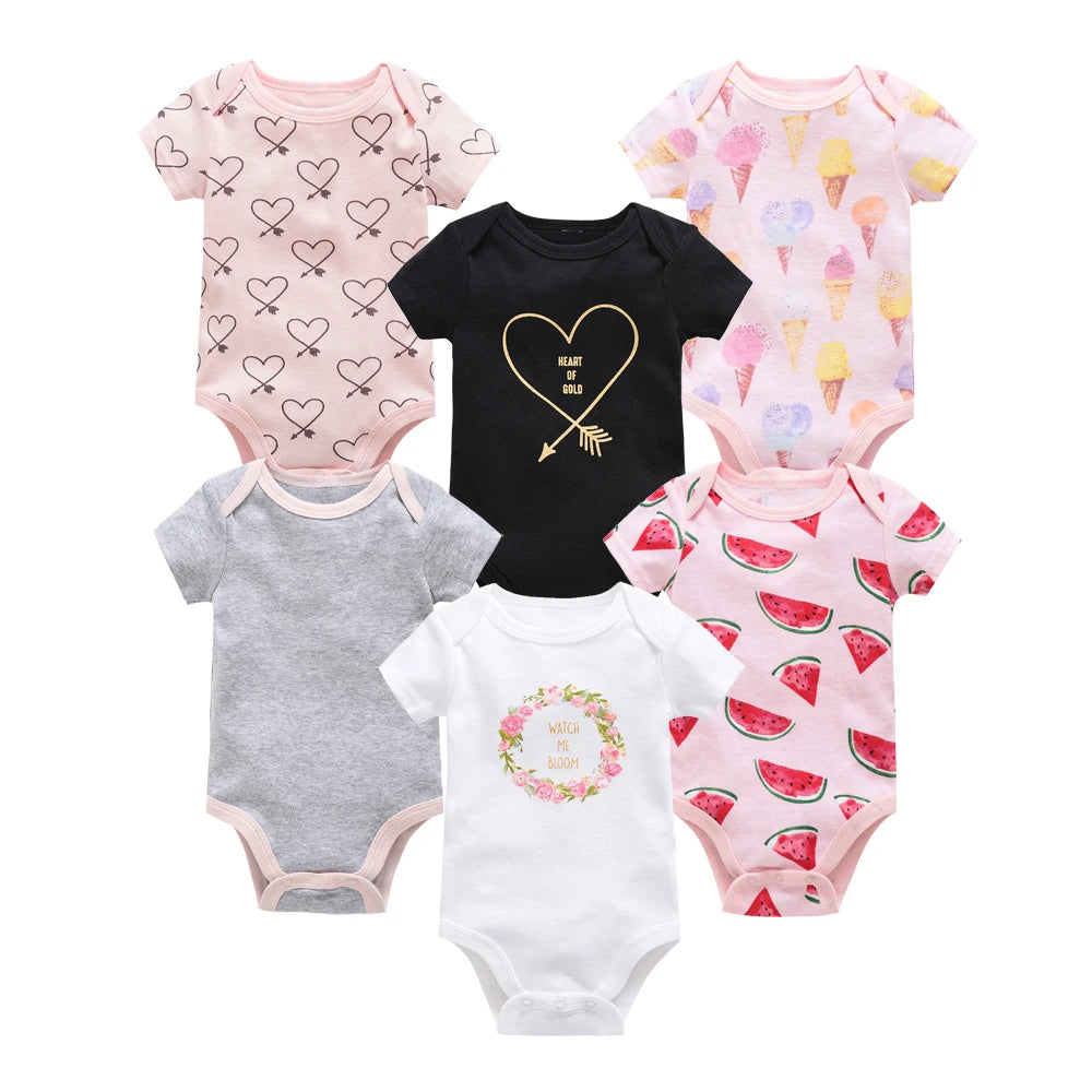 Bodies bébé fille lot de 3 ou 6 pièces - Vêtements d'été en coton manches courtes pour nouveau-nés 0-3 mois