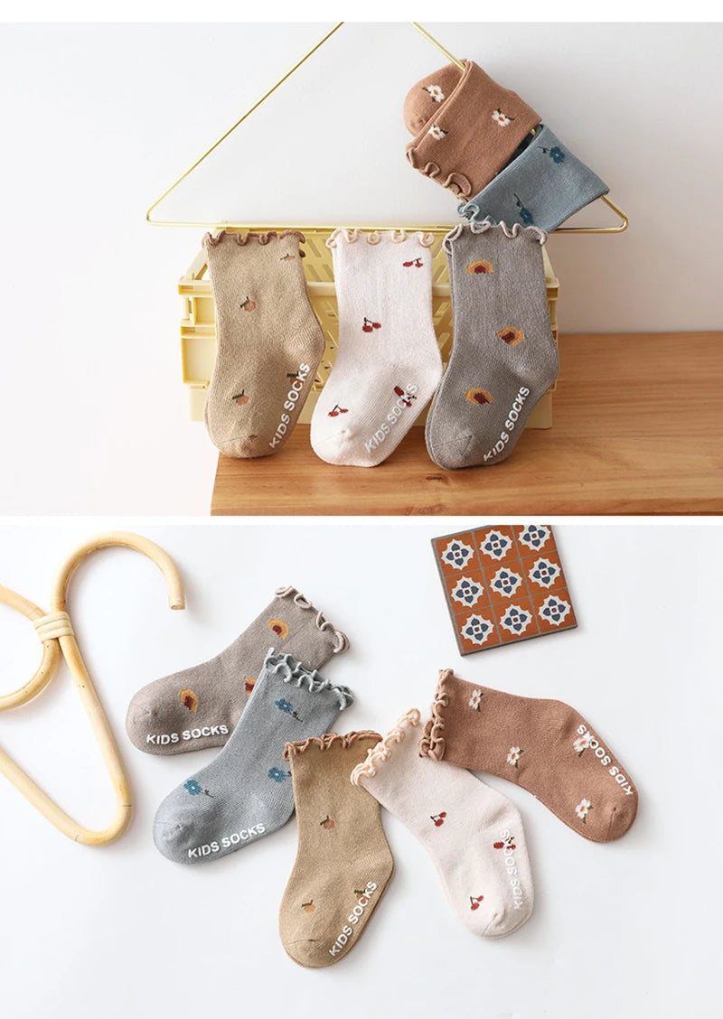 Chaussettes Bébé Fille Antidérapantes - Coton Doux - Motif Floral - 0-5 ans