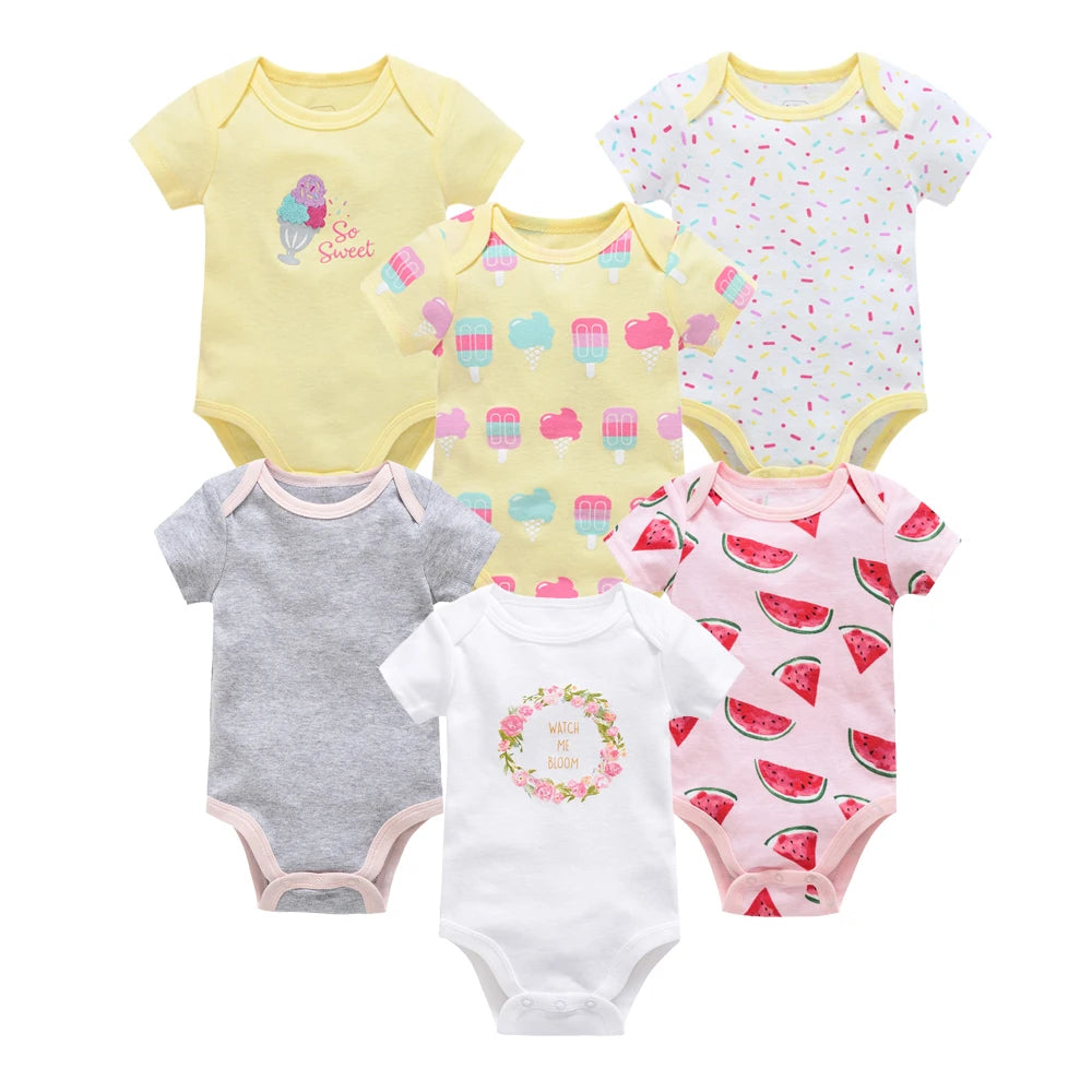 Bodies bébé fille lot de 3 ou 6 pièces - Vêtements d'été en coton manches courtes pour nouveau-nés 0-3 mois