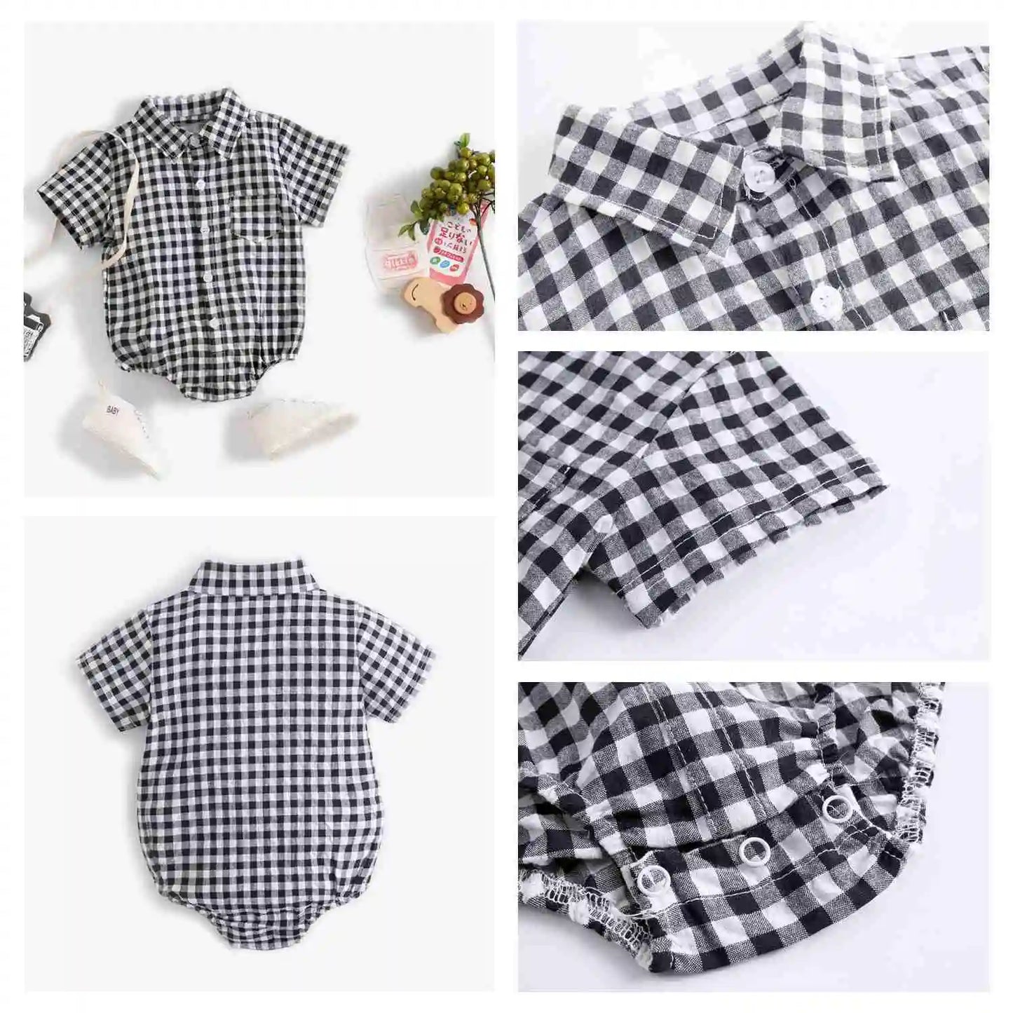 Body Manches Courtes pour Bébé Garçon - Coton Doux - Motif Carreaux - 0 à 12 mois
