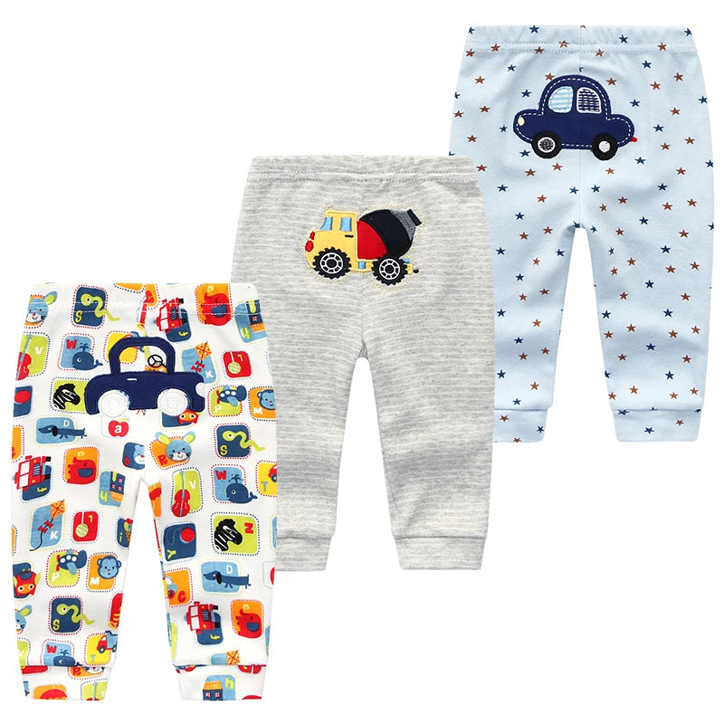 Lot de 3 leggings bébé en coton imprimé cartoon - Pantalon automne pour garçon et fille 3-24 mois