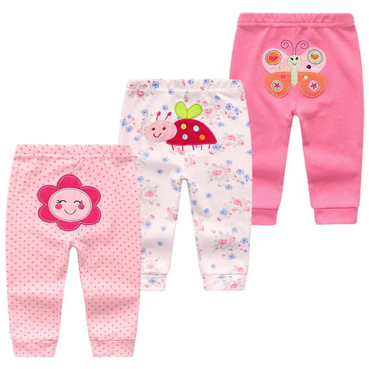 Lot de 3 leggings bébé en coton imprimé cartoon - Pantalon automne pour garçon et fille 3-24 mois