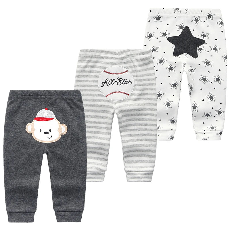Lot de 3 leggings bébé en coton imprimé cartoon - Pantalon automne pour garçon et fille 3-24 mois