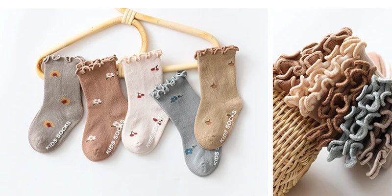 Chaussettes à Volants pour Bébé Fille - Coton Doux - Motif Fleurs - 0 à 5 ans