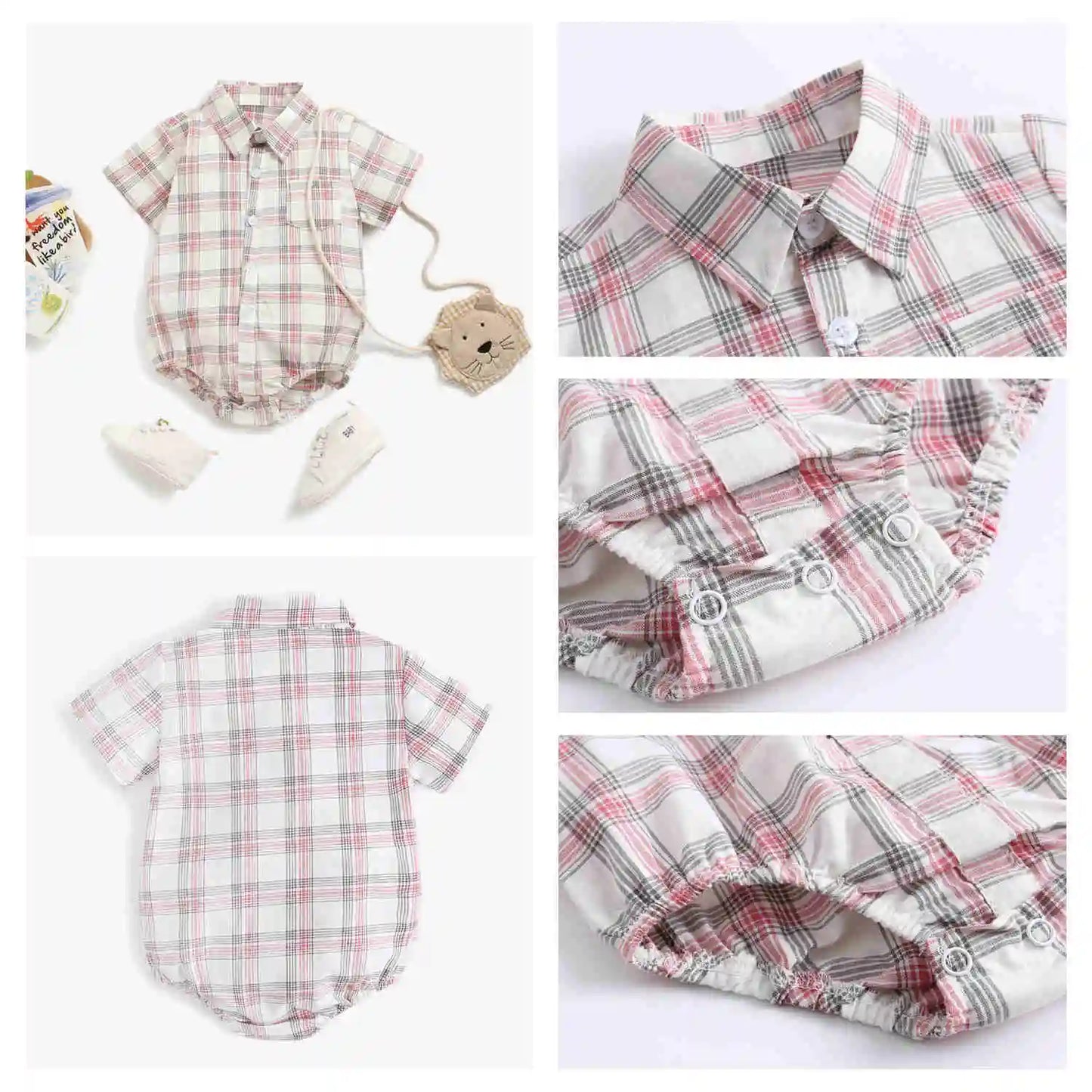 Body Manches Courtes pour Bébé Garçon - Coton Doux - Motif Carreaux - 0 à 12 mois