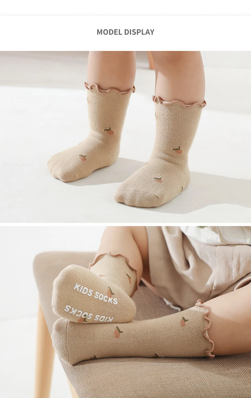 Chaussettes Bébé Fille Antidérapantes - Coton Doux - Motif Floral - 0-5 ans