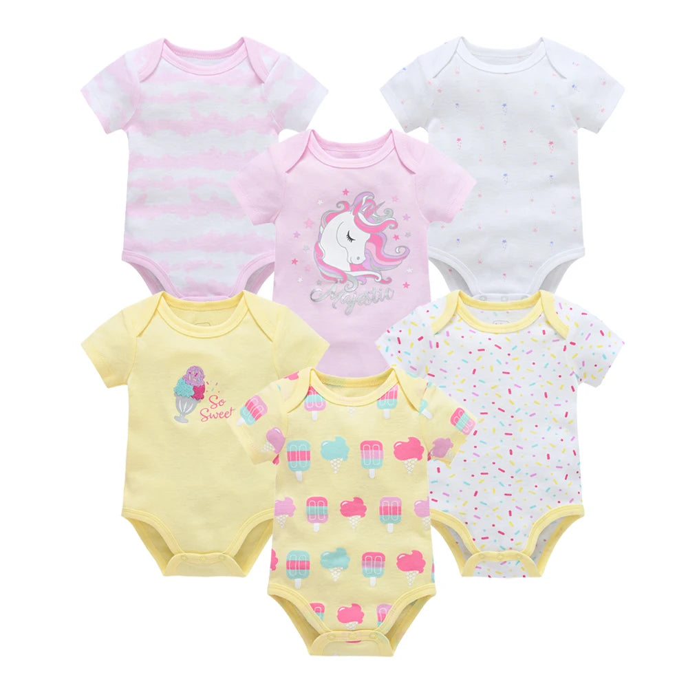 Bodies bébé fille lot de 3 ou 6 pièces - Vêtements d'été en coton manches courtes pour nouveau-nés 0-3 mois