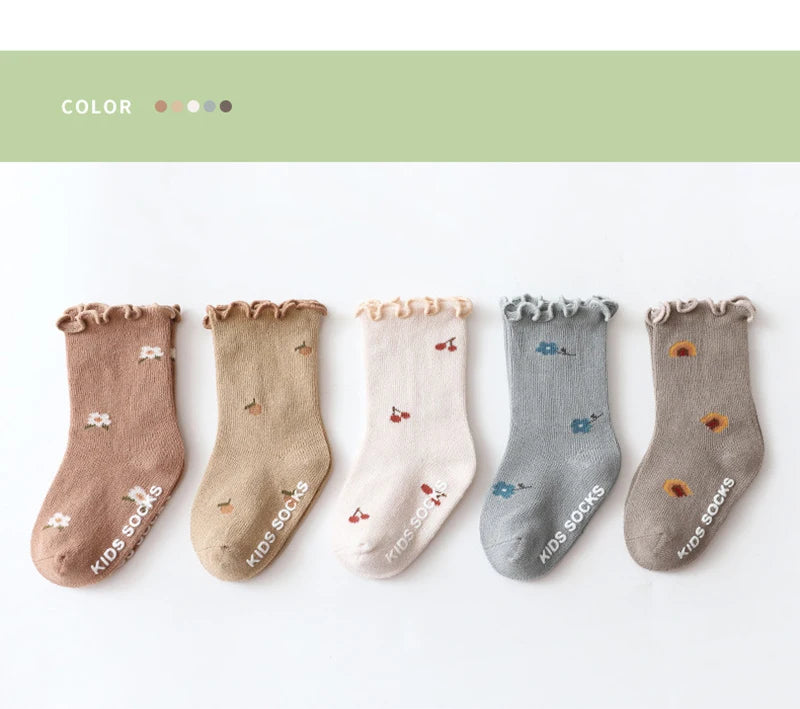 Chaussettes Bébé Fille Antidérapantes - Coton Doux - Motif Floral - 0-5 ans