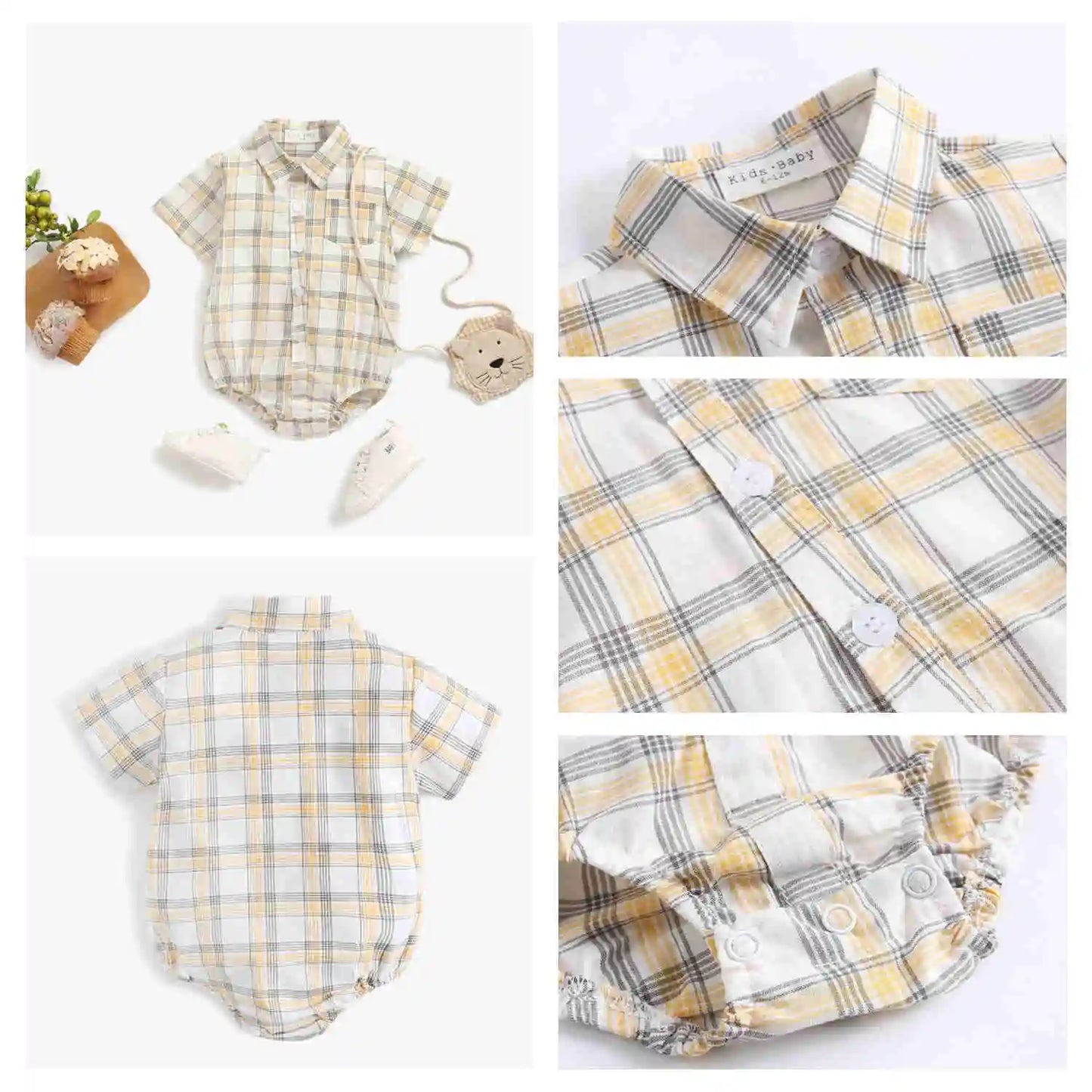 Body Manches Courtes pour Bébé Garçon - Coton Doux - Motif Carreaux - 0 à 12 mois