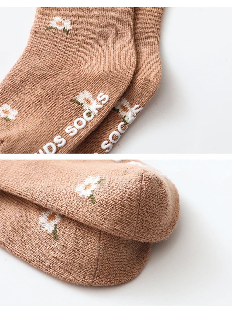 Chaussettes Bébé Fille Antidérapantes - Coton Doux - Motif Floral - 0-5 ans