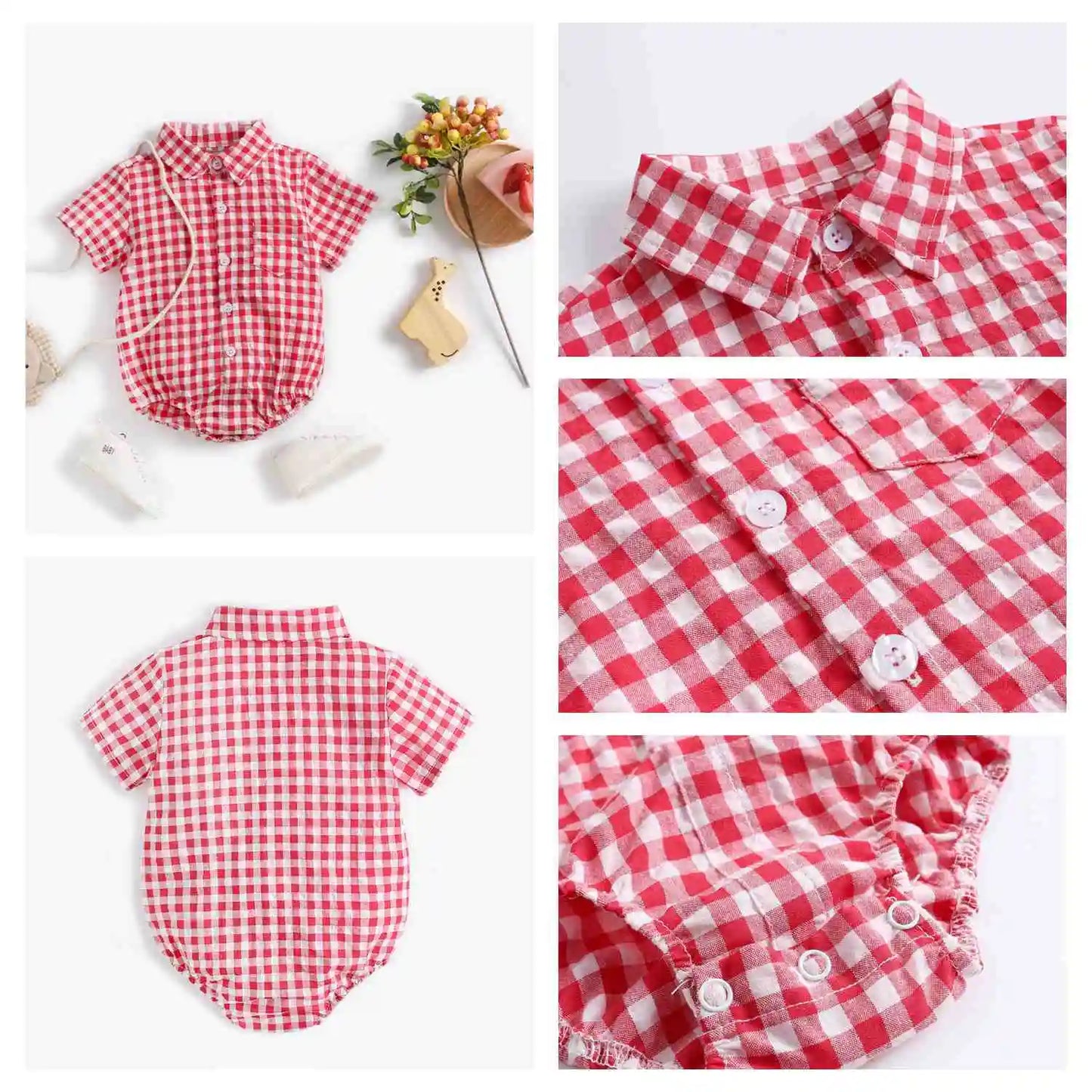 Body Manches Courtes pour Bébé Garçon - Coton Doux - Motif Carreaux - 0 à 12 mois