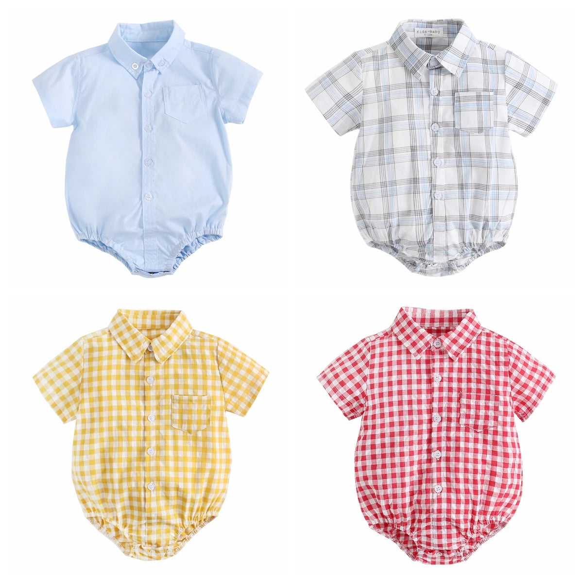 Body Manches Courtes pour Bébé Garçon - Coton Doux - Motif Carreaux - 0 à 12 mois