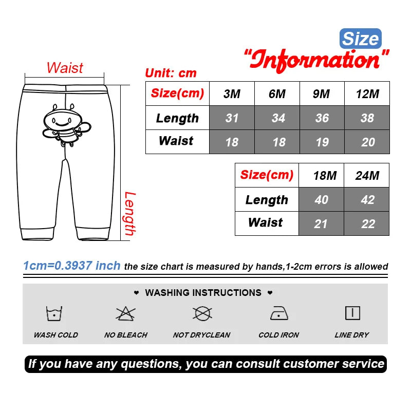 Lot de 3 leggings bébé en coton imprimé cartoon - Pantalon automne pour garçon et fille 3-24 mois