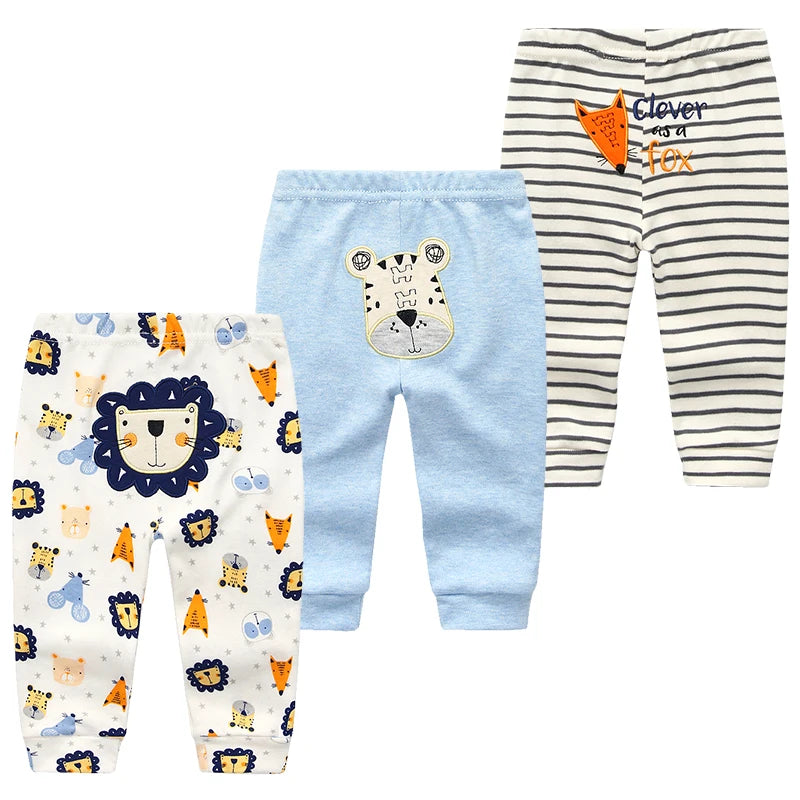 Lot de 3 leggings bébé en coton imprimé cartoon - Pantalon automne pour garçon et fille 3-24 mois