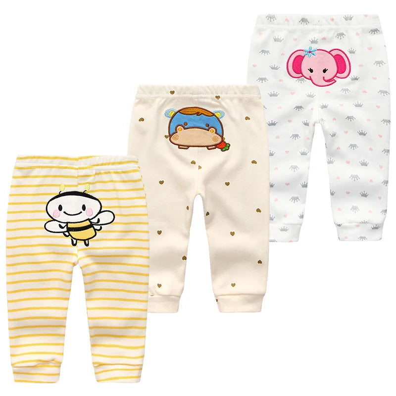 Lot de 3 leggings bébé en coton imprimé cartoon - Pantalon automne pour garçon et fille 3-24 mois