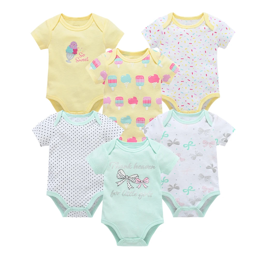 Bodies bébé fille lot de 3 ou 6 pièces - Vêtements d'été en coton manches courtes pour nouveau-nés 0-3 mois