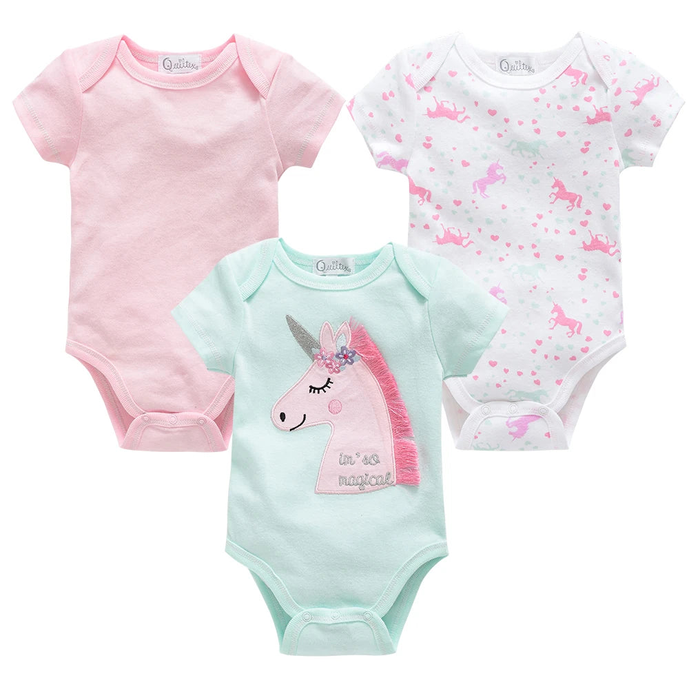 Bodies bébé fille lot de 3 ou 6 pièces - Vêtements d'été en coton manches courtes pour nouveau-nés 0-3 mois