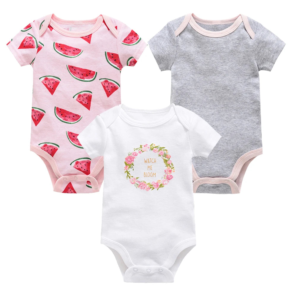 Bodies bébé fille lot de 3 ou 6 pièces - Vêtements d'été en coton manches courtes pour nouveau-nés 0-3 mois