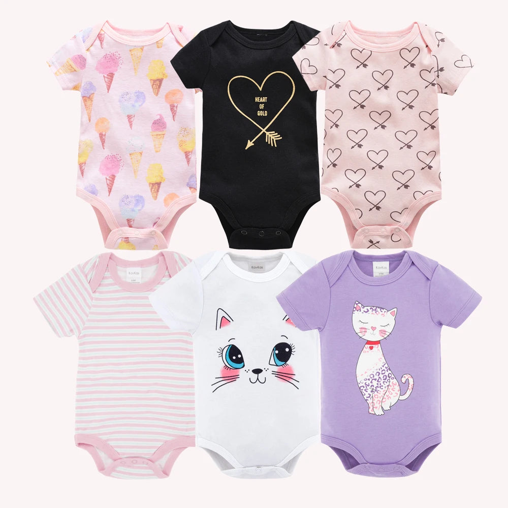 Bodies bébé fille lot de 3 ou 6 pièces - Vêtements d'été en coton manches courtes pour nouveau-nés 0-3 mois