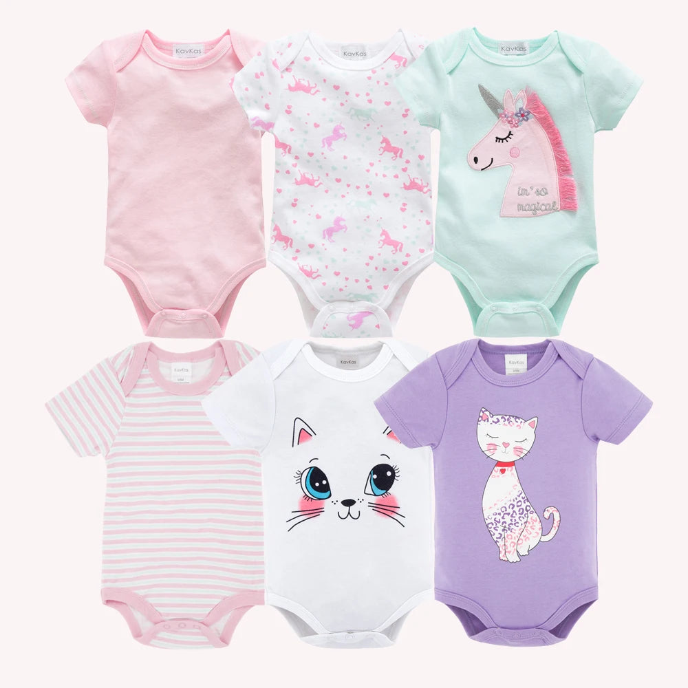 Bodies bébé fille lot de 3 ou 6 pièces - Vêtements d'été en coton manches courtes pour nouveau-nés 0-3 mois