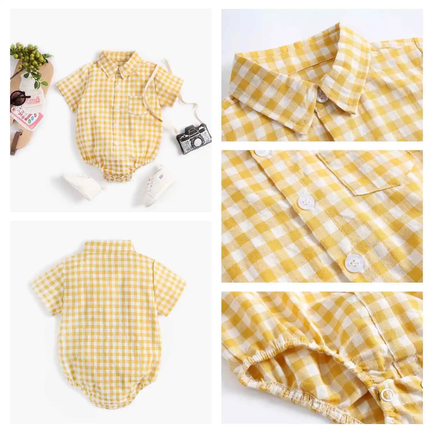 Body Manches Courtes pour Bébé Garçon - Coton Doux - Motif Carreaux - 0 à 12 mois
