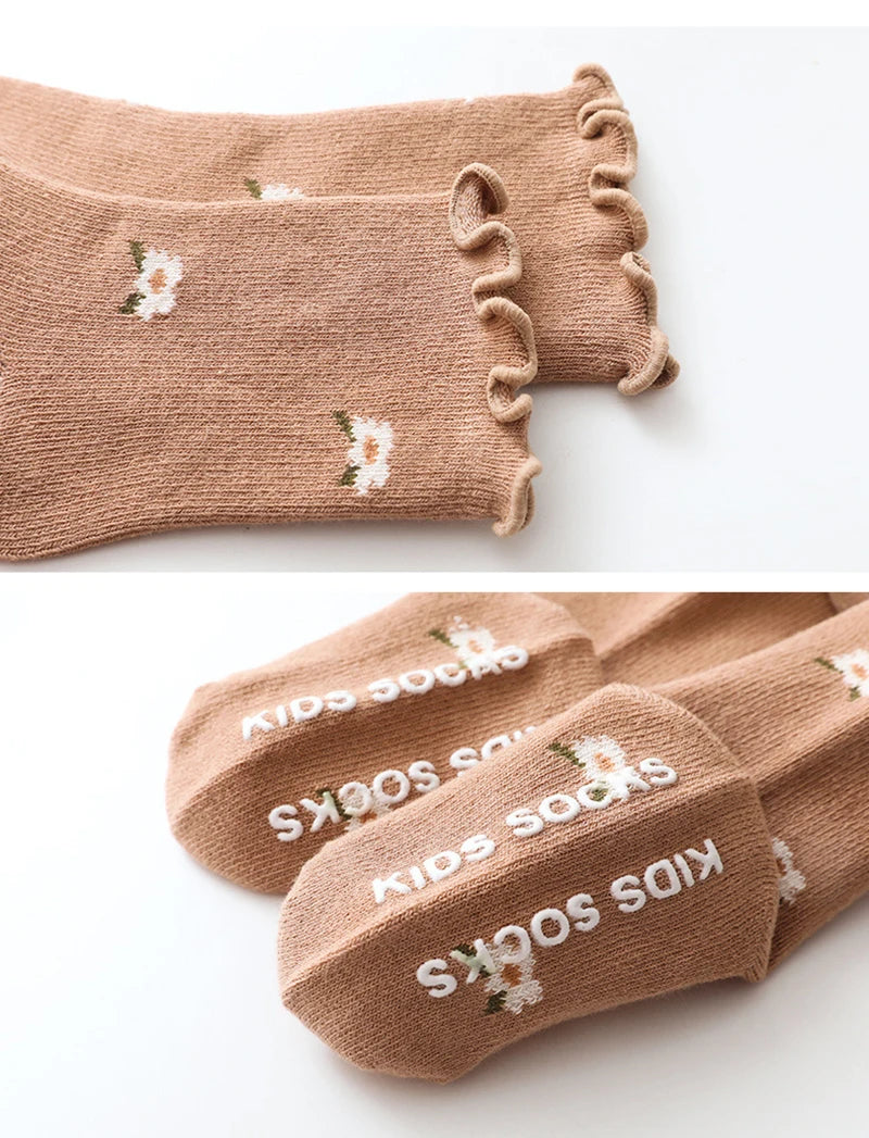 Chaussettes Bébé Fille Antidérapantes - Coton Doux - Motif Floral - 0-5 ans