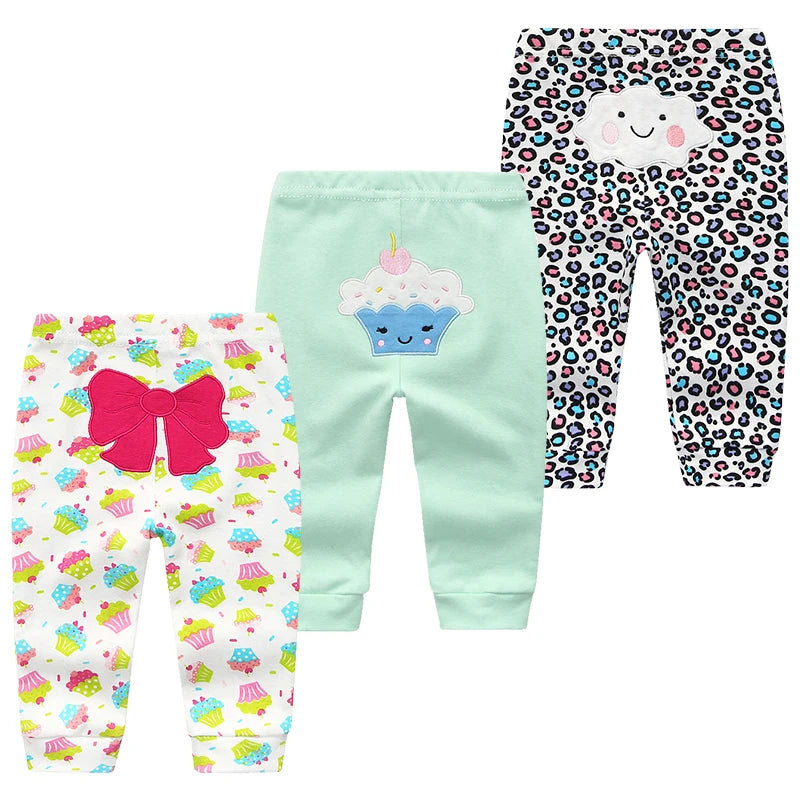 Lot de 3 leggings bébé en coton imprimé cartoon - Pantalon automne pour garçon et fille 3-24 mois