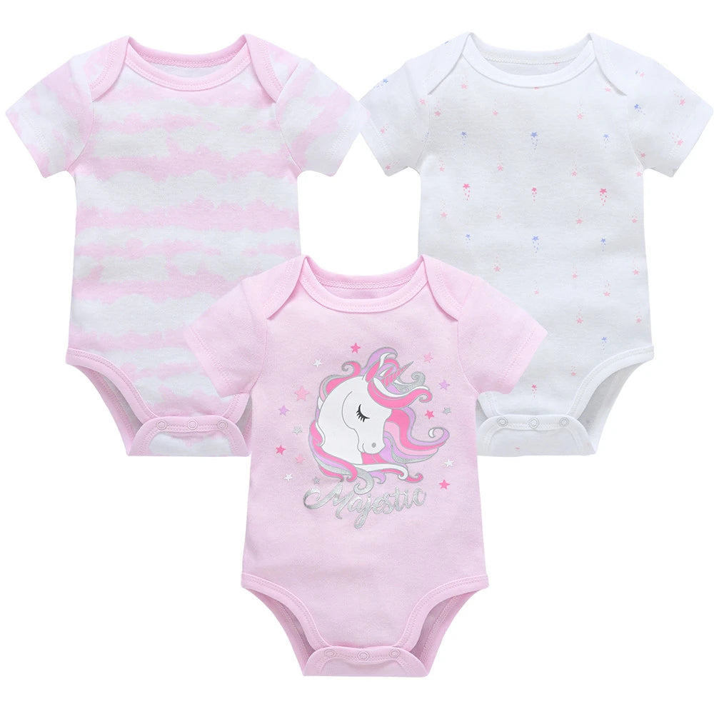 Bodies bébé fille lot de 3 ou 6 pièces - Vêtements d'été en coton manches courtes pour nouveau-nés 0-3 mois