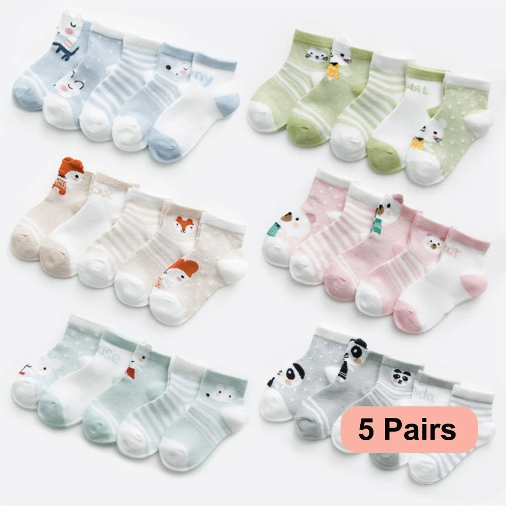 Lot de 5 Paires de Chaussettes Bébé en Coton - Maille Respirante - 0-2 ans