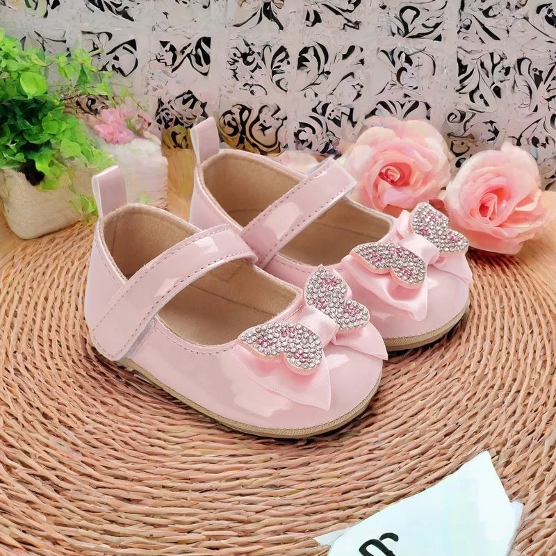 Chaussures Mary Jane bébé fille avec nœud et strass - Chaussures de marche légères antidérapantes printemps automne
