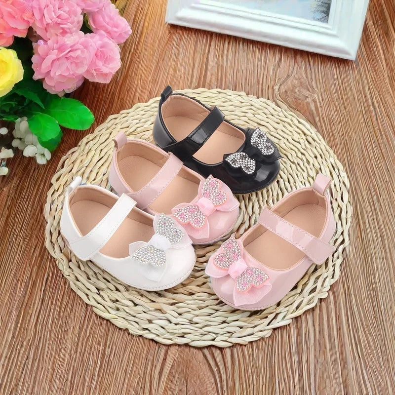 Chaussures Mary Jane bébé fille avec nœud et strass - Chaussures de marche légères antidérapantes printemps automne