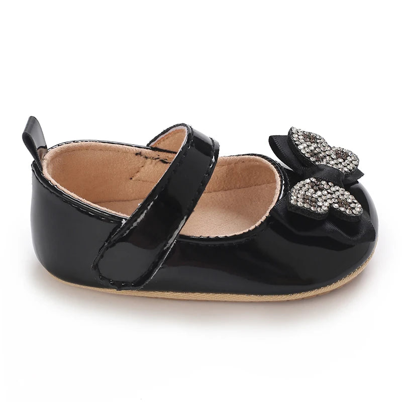 Chaussures Mary Jane bébé fille avec nœud et strass - Chaussures de marche légères antidérapantes printemps automne