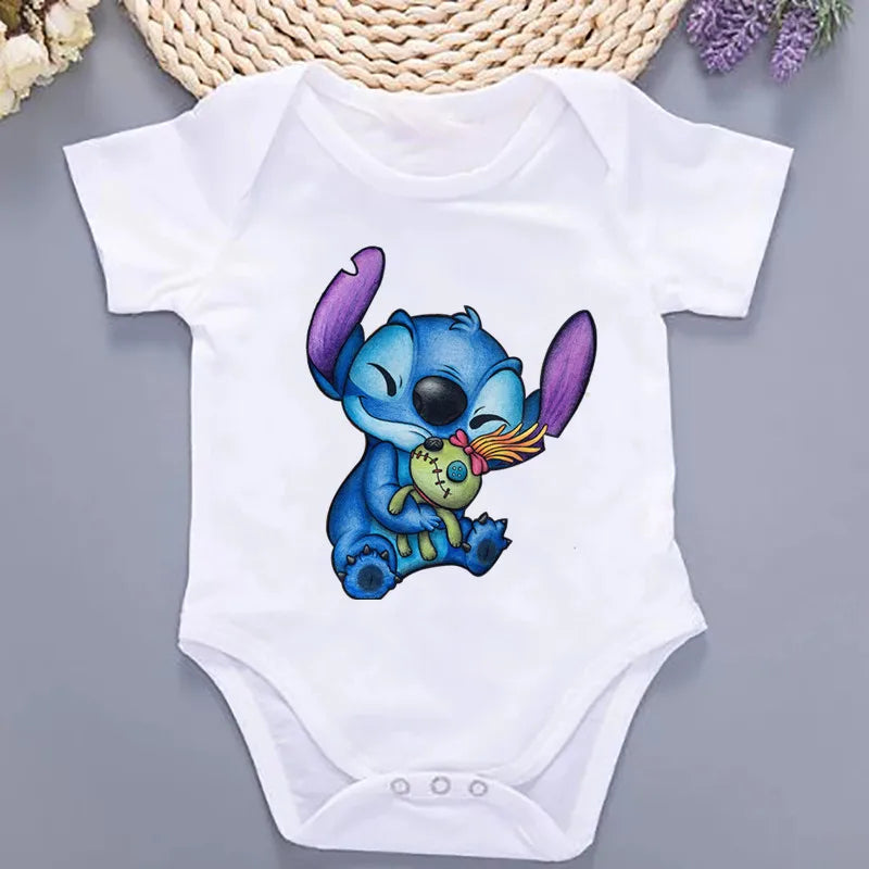 Cute Lilo Stitch Summer Baby Clothing 100% Cotton Baby Clothes 0 to 12 Months Bodysuit Baby Girl Clothes 2024