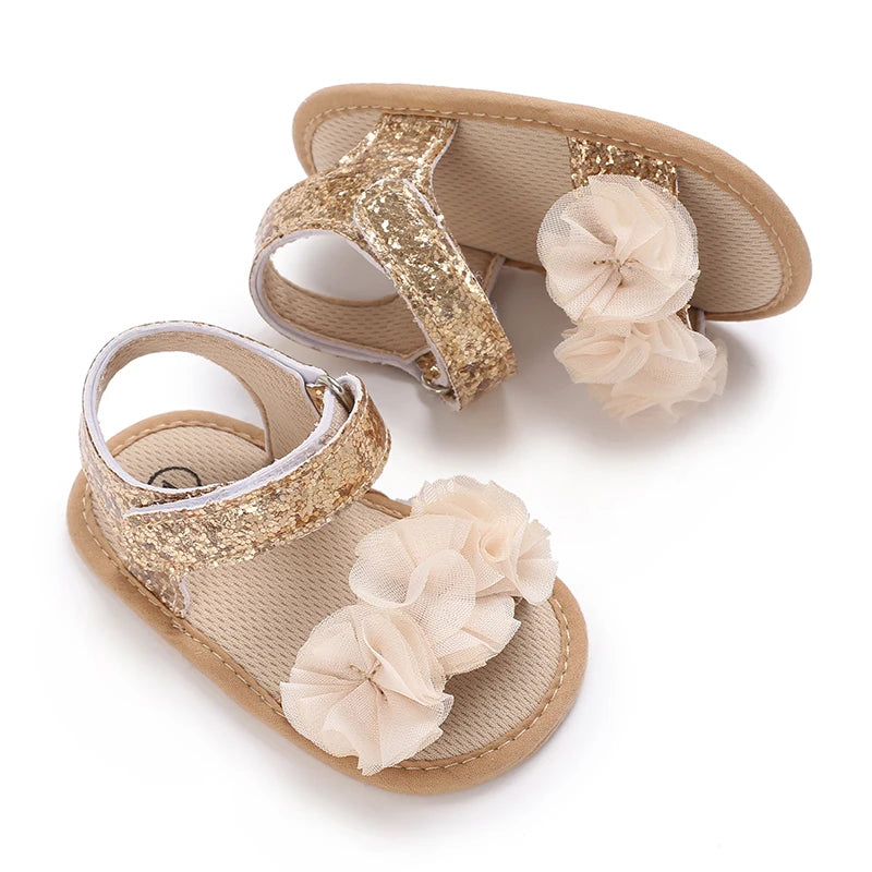 Sandales bébé fille semelles souples - Chaussures d'été plates pour nouveau-né et premiers pas - Plage et cérémonie