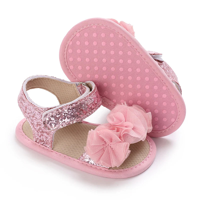 Sandales bébé fille semelles souples - Chaussures d'été plates pour nouveau-né et premiers pas - Plage et cérémonie