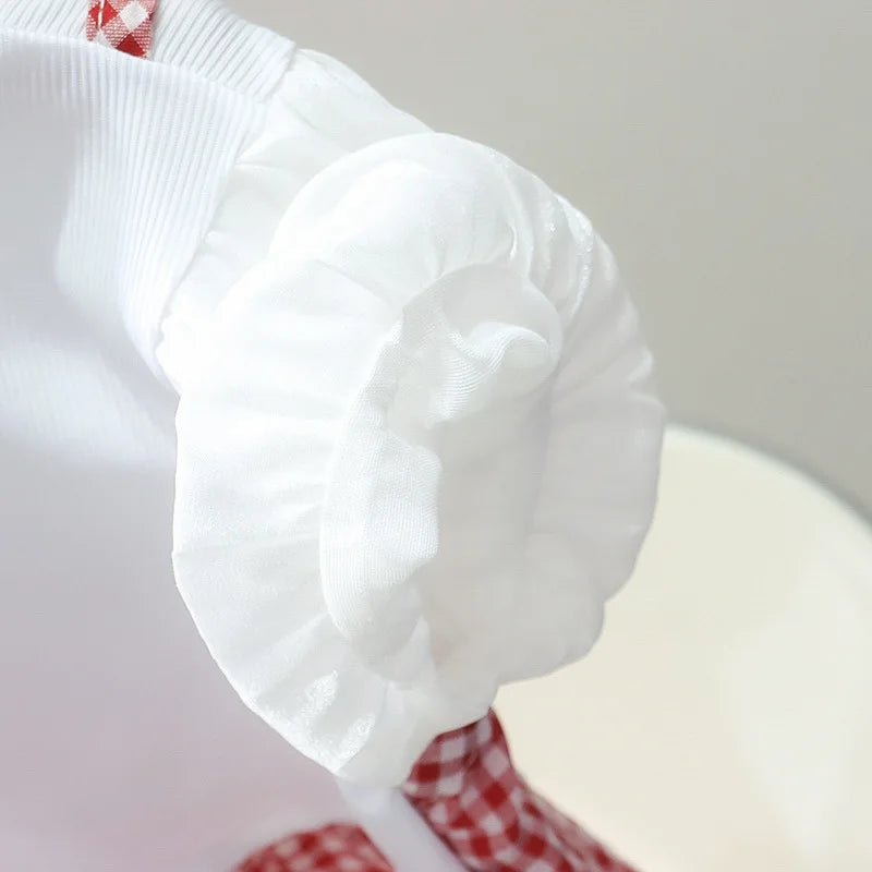 Robe princesse fille manches bouffantes - Robe de fête à carreaux et fleurs pour bébé et enfant - Costume d'anniversaire