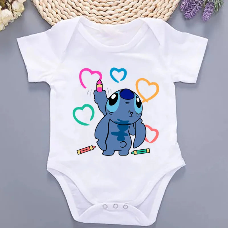 Cute Lilo Stitch Summer Baby Clothing 100% Cotton Baby Clothes 0 to 12 Months Bodysuit Baby Girl Clothes 2024