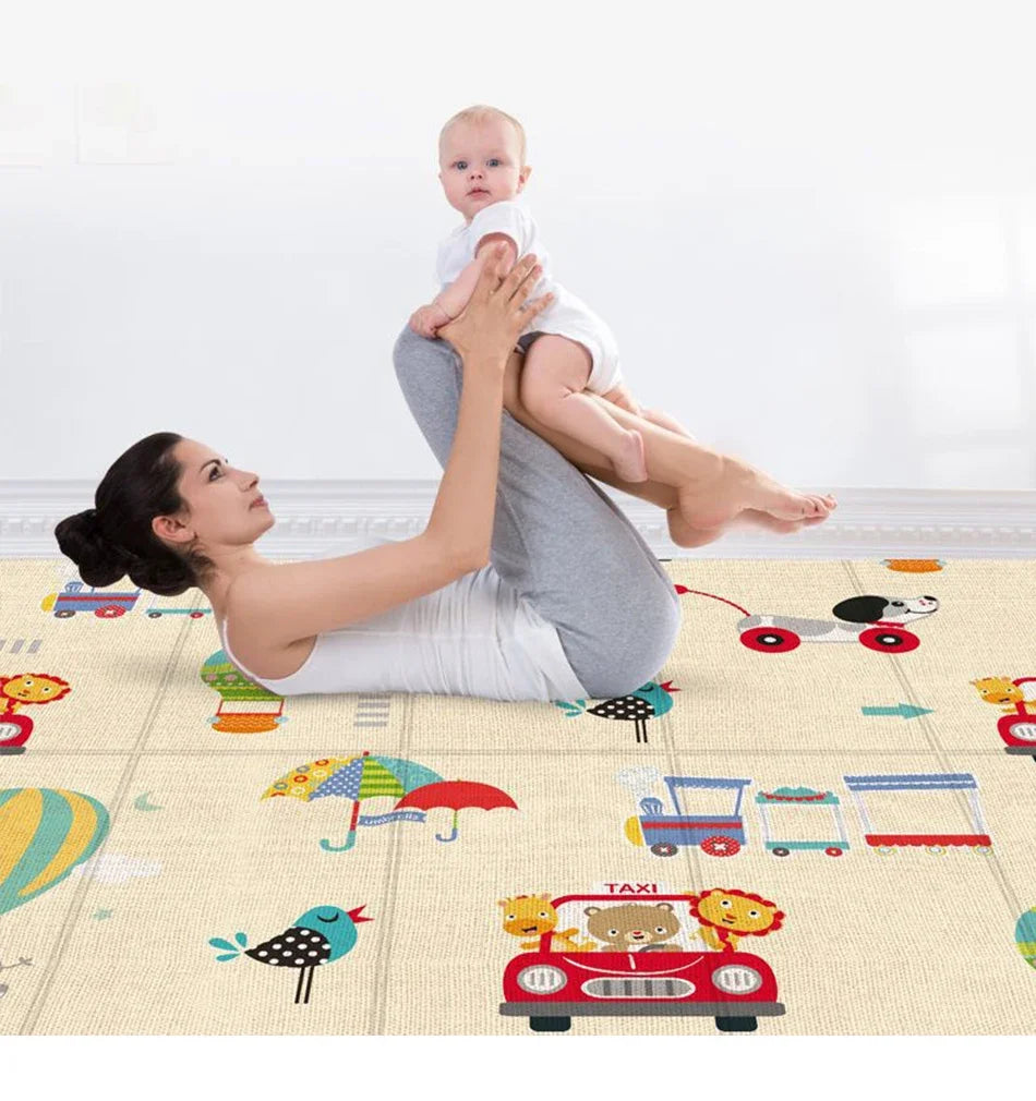 Tapis d'Activités pour Bébé - Double Face - Motifs Cartoon - Imperméable - 177x63.5cm