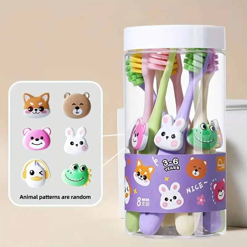Kit de 8 Brosses à Dents pour Enfants - Animaux Cartoon - Poils Souples - 2 à 6 ans