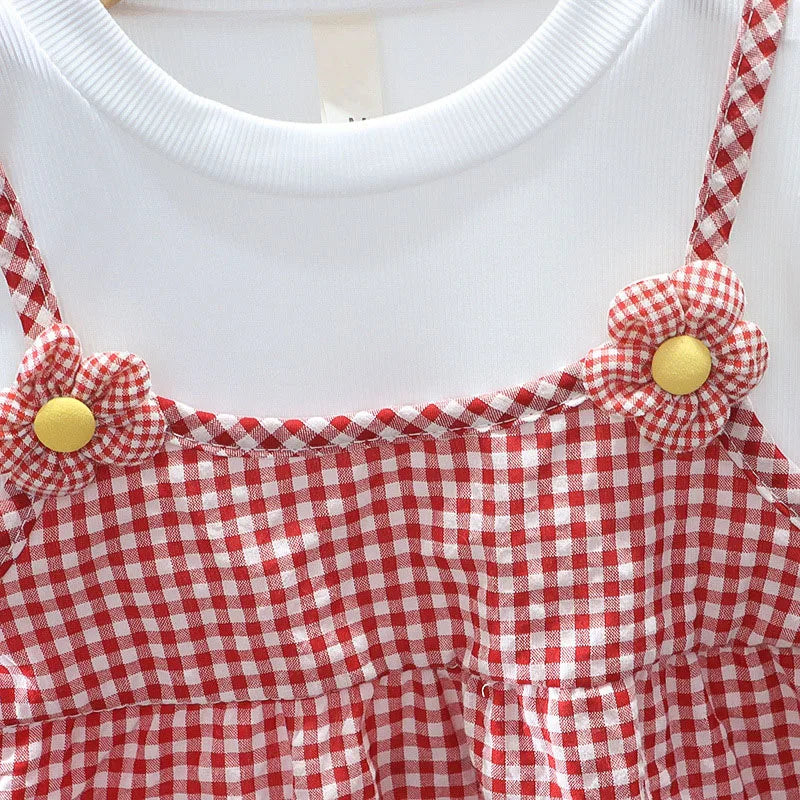 Robe princesse fille manches bouffantes - Robe de fête à carreaux et fleurs pour bébé et enfant - Costume d'anniversaire
