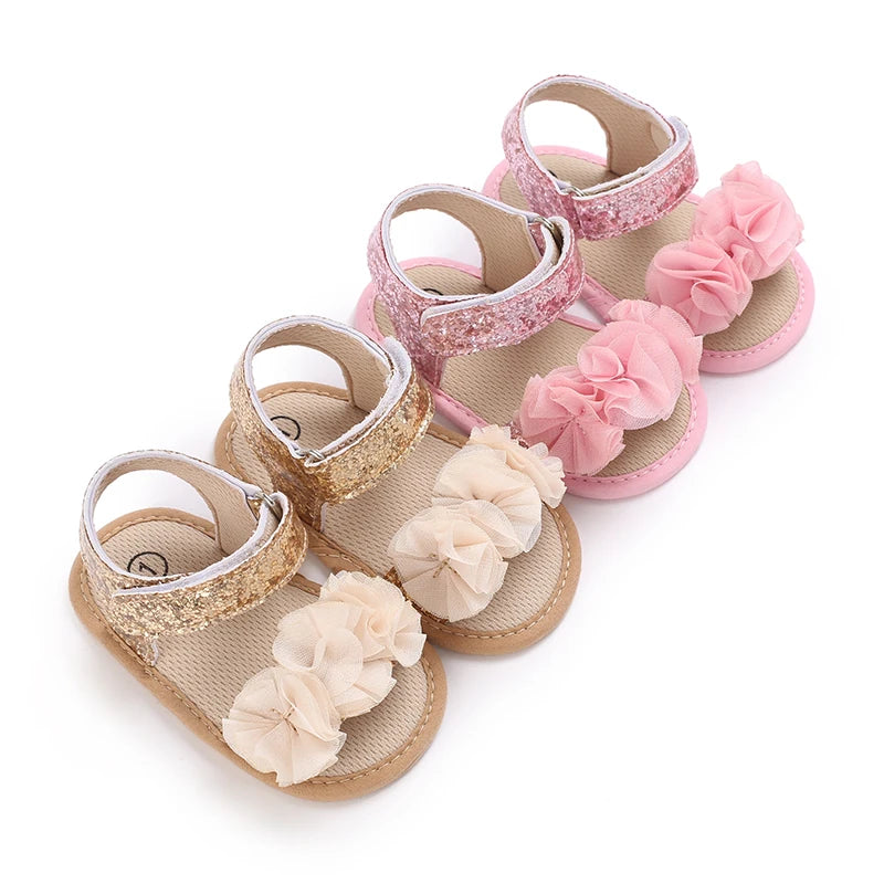 Sandales bébé fille semelles souples - Chaussures d'été plates pour nouveau-né et premiers pas - Plage et cérémonie